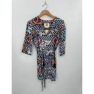 Figue 100% Silk Shirt Dress Aztec Contemporary Print Size XXS NWT
